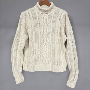 VTG Gap Fisherman Sweater Sz M Hand-Knit Cable Heavy Linen/Cotton Slouchy Beige